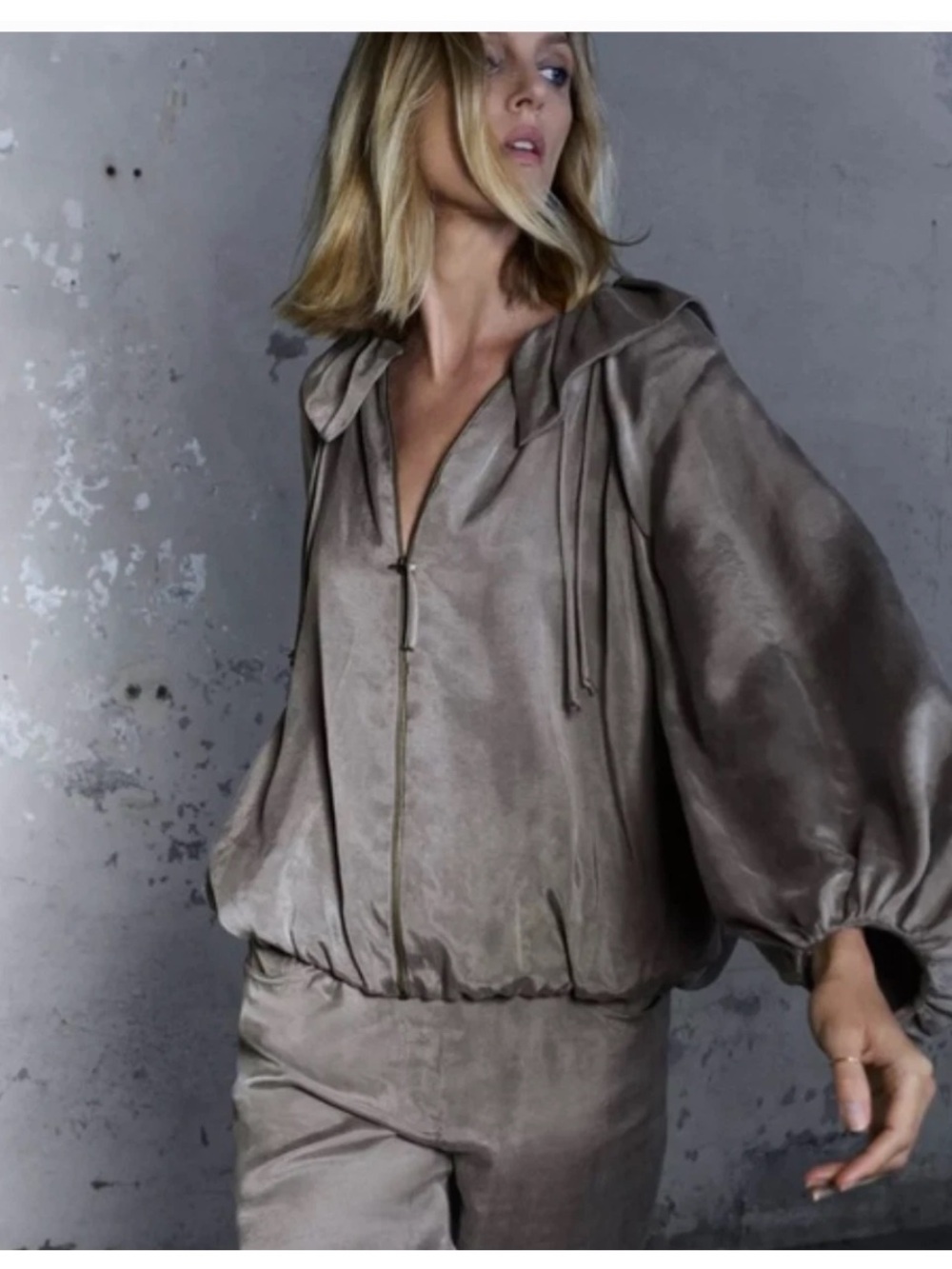 Zara Satin Bomber Jacket with Balloon Sleeves